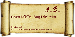 Aszalós Boglárka névjegykártya